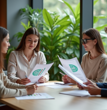 Développement durable : axes clés et enjeux prioritaires à découvrir Groupe de professionnels discutant autour d'une table en bureau écologique