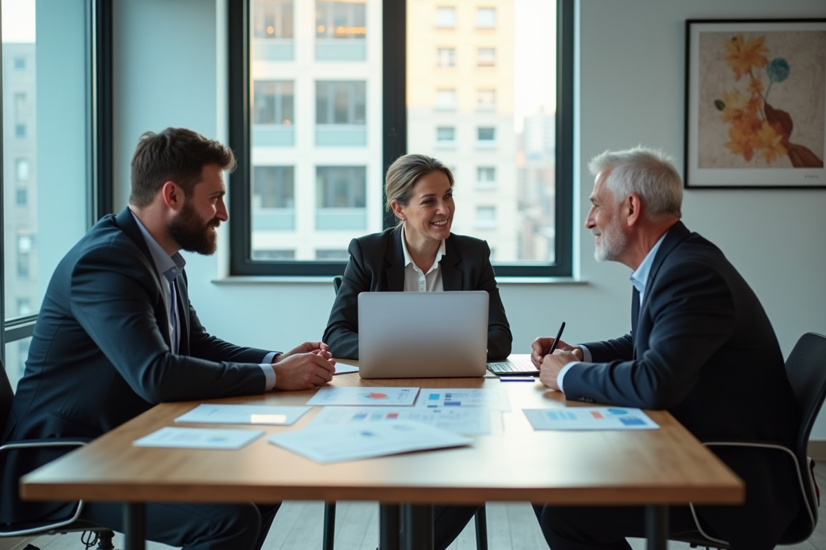 Groupe de professionnels discutant autour d