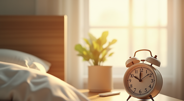 Réveil matin lumineux dans une chambre minimaliste