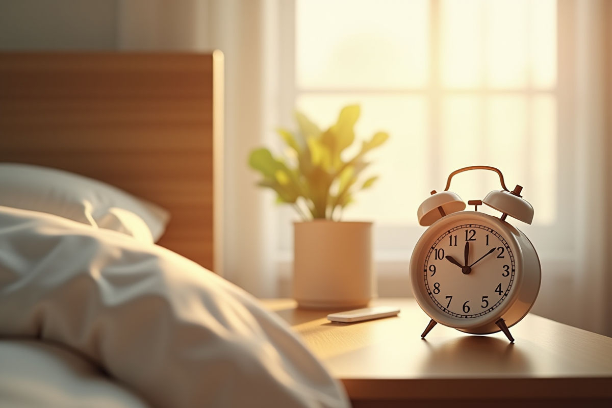 Réveil matin lumineux dans une chambre minimaliste