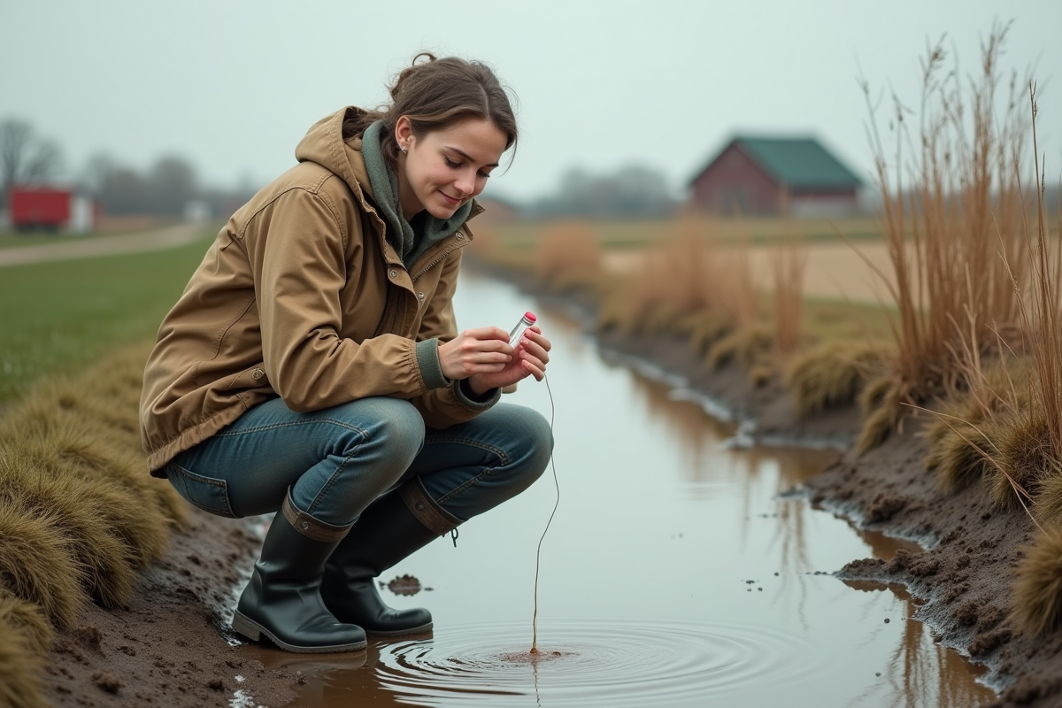 Jeune scientifique collecte echantillons d